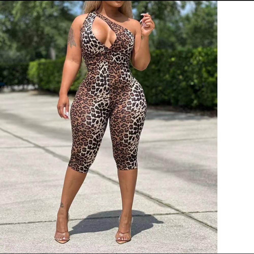Leopard Print One Strap Women's Jumpsuit